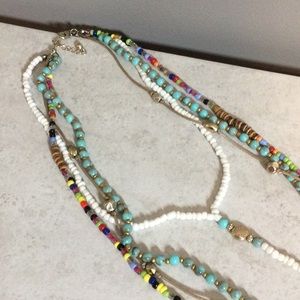 18” American Indian beaded and leather four strand necklace